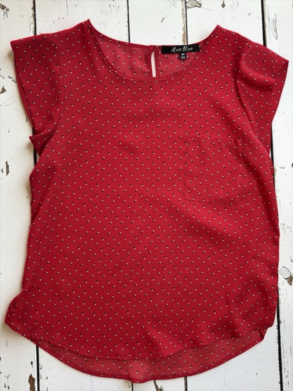 Alice Red Printed Blouse Small Petite SP Short Sleeve Pocket Lightweight Top